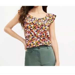 LOFT Women's Floral Ruffle Tank Top Blouse Size M